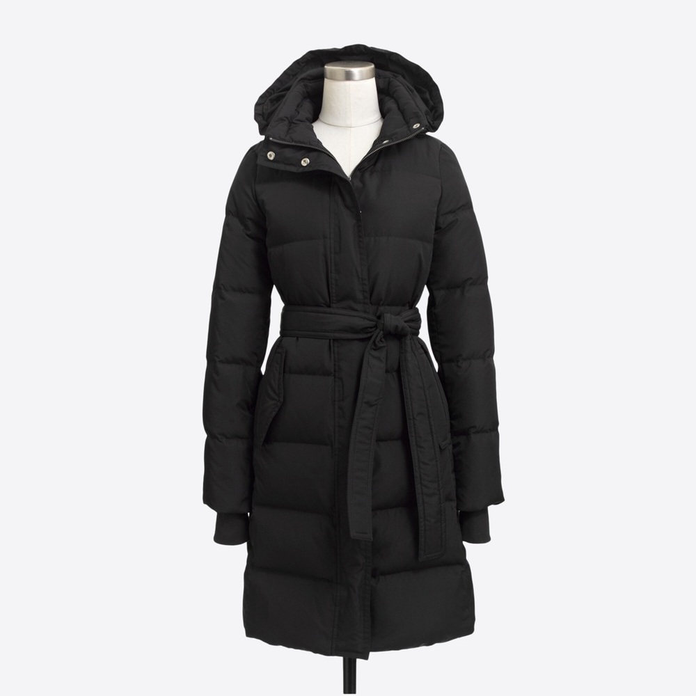 j crew black puffer jacket